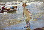 Joaquin Sorolla Y Bastida, Nina en la playa by Joaquin Sorolla y Bastida